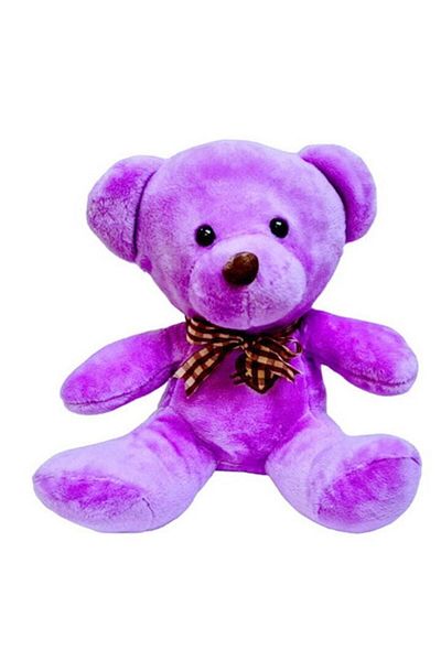 OEM Stuffed Toy, Bear with Heart and Plaid Bow, Purple, 20 cm