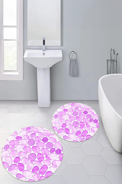 Viyana Home مجموعة سجادة حمام مستديرة قابلة للغسل مطبوعة رقميًا ثلاثية الأبعا...