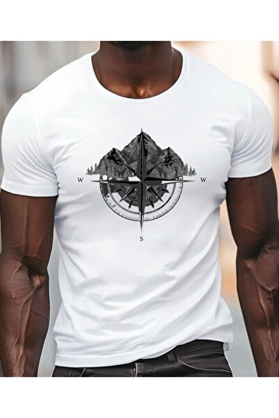 Panda Baskı Tekstil تيشيرت كبير الحجم بتصميم خاص مطبوع عليه بوصلة الجبل