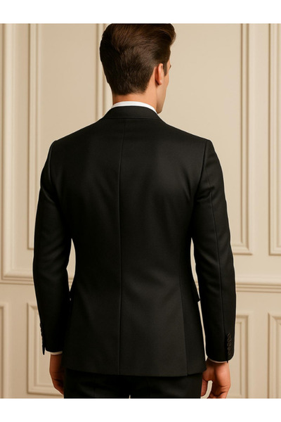 Almino By Şerifoğlu Erkek Slim Fit Tam Kalıp Siyah Yelekli Takım Elbise