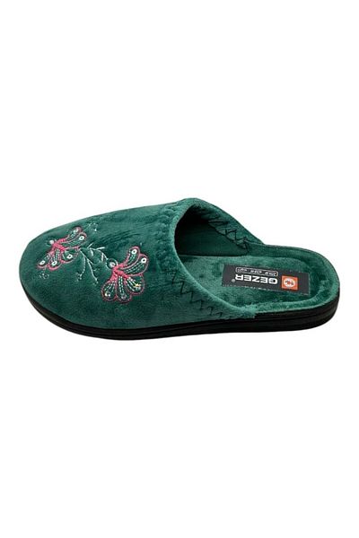 GEZER Women's slippers, green with floral print, size 37, 23 cm, comfortable and warm