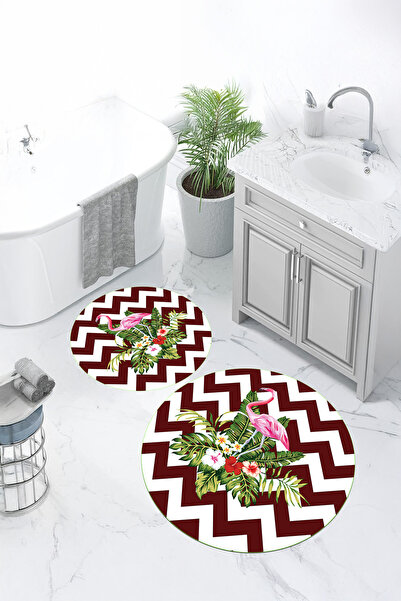 Viyana Home Set de 2 covorașe rotunde pentru baie, lavabile, cu model de flor...