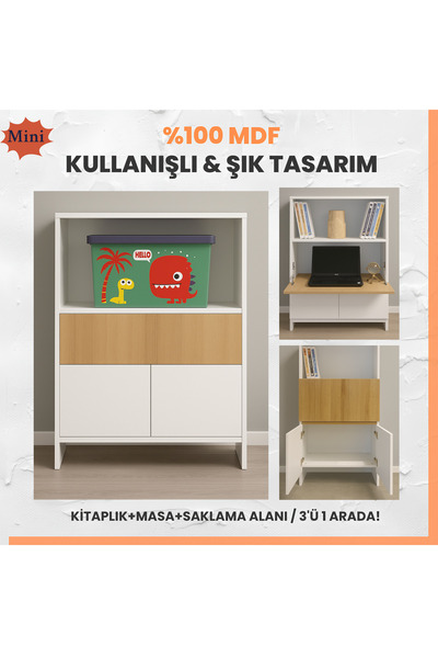 arionkids Kitaplıklı Ve Açılabilir Çalışma Masası Çok Amaçlı Ünite – %100 Mdf...