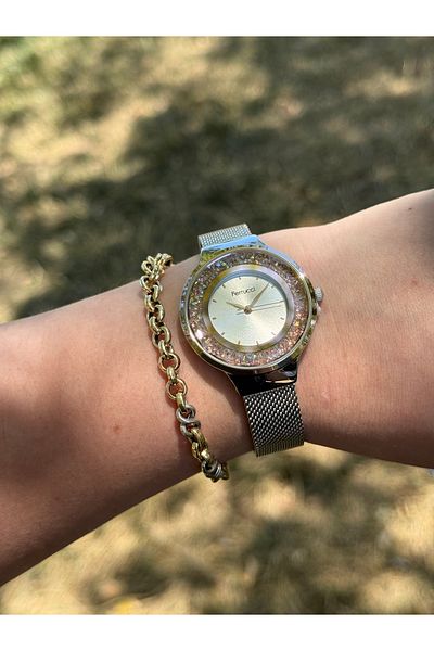 Ferrucci Silver and Rosegold Bicolor Stylish Stone Woman Steel Wire Braided Cord Waterproof Women's Watch
