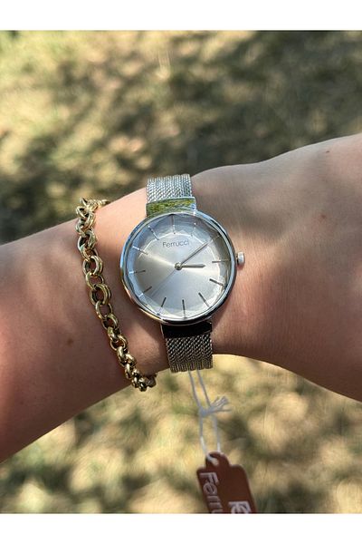 Ferrucci Silver Color Stylish Cutting Glass Steel Wire Watch Waterproof Women's Watch