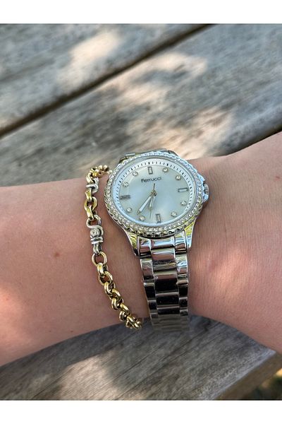 Ferrucci Stylish Steel Cord with Stone with Silver Color Dial Waterproof Women's Watch