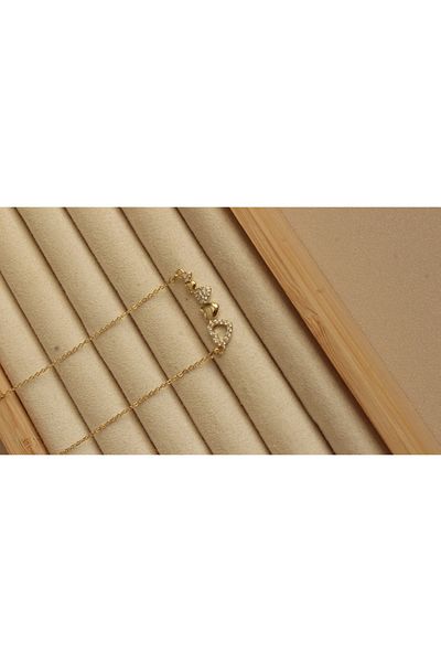 Tişt Accessory Xuping Gold Plated Heart Detailed Zircon Stone Thin Chain Necklace - Does Not Blacken