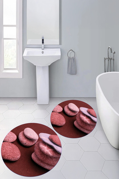 Viyana Home Ψηφιακή εκτύπωση 3D πλενόμενη στρογγυλή πατάκι μπάνιου Σετ τουαλέ...