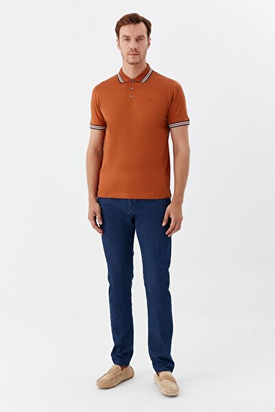Sabri Özel Erkek Kiremit Renk Polo Yaka Tişört - Slim Fit %100 Pamuk