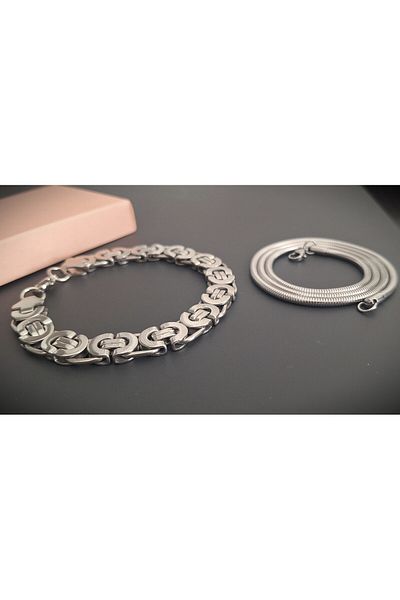 voyageaccessory Double Product Offer Stainless Steel Bracelet and Men's Necklace /Whether Sports or Classic Style