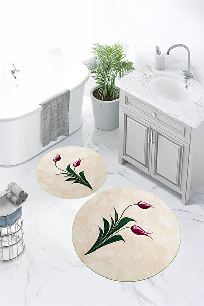 Viyana Home Set de 2 covorașe rotunde pentru baie, lavabile, cu model de flor...