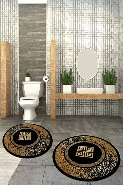 Viyana Home Set de 2 scaune de toaletă rotunde lavabile cu bază anti-alunecare imprimată, Y-KLOZET-143-GOLD,