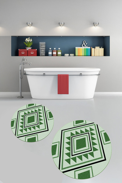 Viyana Home سجادة حمام مستديرة قابلة للغسل ومضادة للانزلاق مع قاعدة مطبوعة، م...