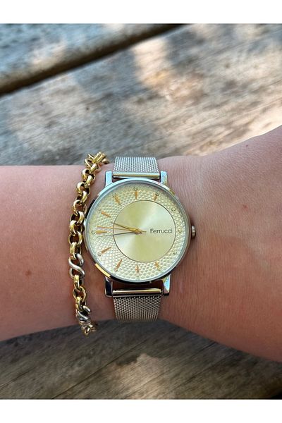 Ferrucci Silver Color Stylish Steel Wire Braided Cord Waterproof Women's Watch
