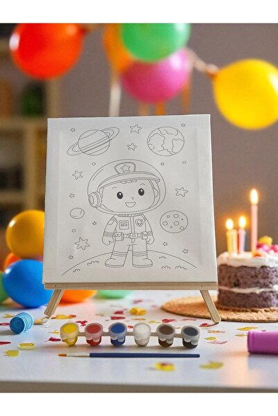 Asra Çocuk Tuval Boyama Seti (ŞÖVALE, TUVAL, FIRÇA VE 6 RENK AKRİLİK BOYA SETİ) Hobi Seti, Mini Tuval