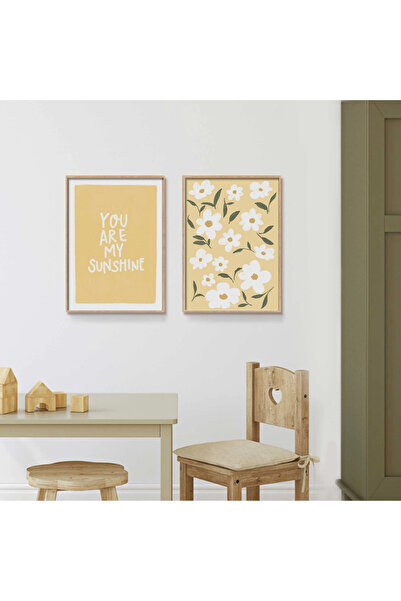 NT Handmade Natural Wood Framed Uv Printing Set of 2 Yellow Flower Pattern Paintings – Modern & Stylish Wall Decor