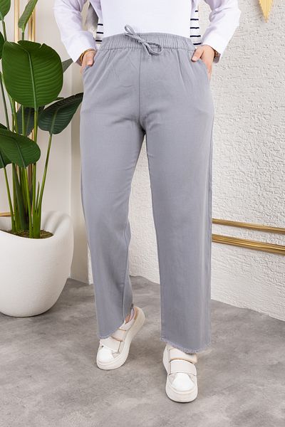 Nevayla Moda Elastic Waist Linen Trousers - Gray / A0104
