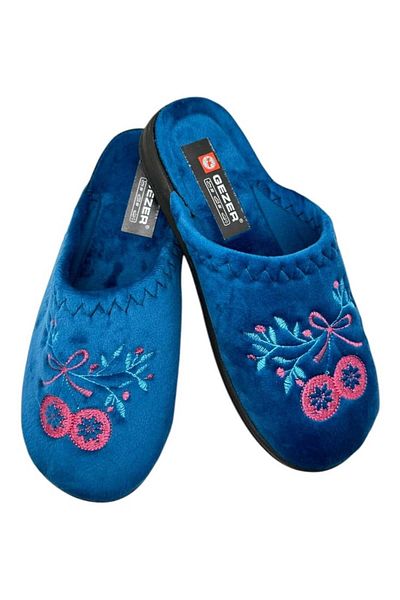 GEZER Papuci de casa pentru dama, albastru cu imprimeu floral , marime 37, 23 cm, comozi si caldurosi
