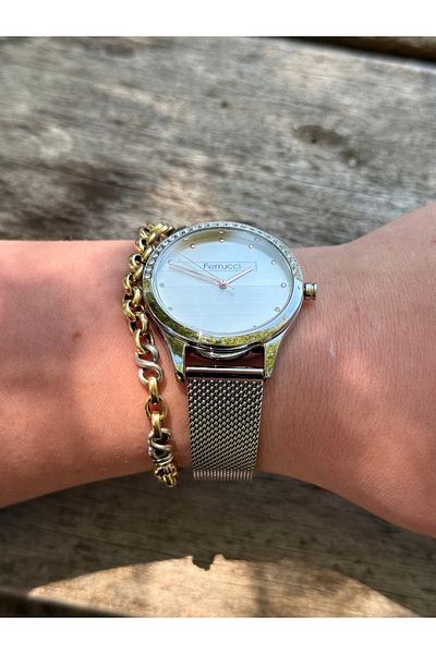 Ferrucci Silver Color Stylish Stone Steel Wire Braided Waterproof Women's Watch