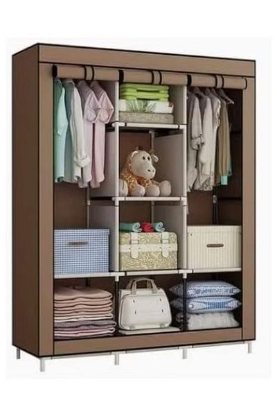rexa Fabric Wardrobe Organizer – Portable Clothes Storage Closet in Brown (130 x 175 x 45 cm)