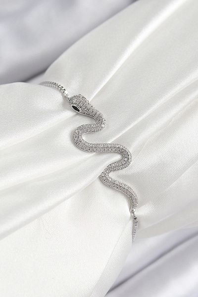 Clariss Brass Zircon Stone Snake Model Silver Color Elevator Women's Bracelet