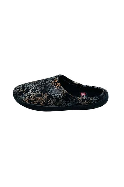 GEZER Women's slippers, black with floral print, size 41, 25.5 cm, comfortable and warm