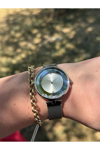 Ferrucci Silver Color Stylish Moving Stone Women's Steel Wire Watch with Waterproof Watch