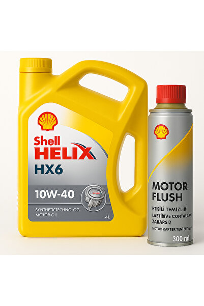 SHELL Helix HX6 10W-40 Sentetik Motor Yağı 4 L + Motor Flush Motor İç ve Kart...