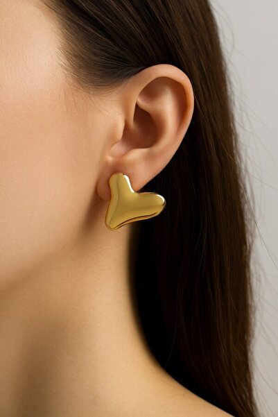 Genel Markalar Altın Renk Kalp Küpe Vip Kararmaz Solmaz Çelik Küpe