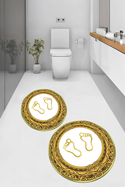 Viyana Home سجادة حمام مستديرة بنمط بصمة قدم قابلة للغسل وقاعدة مانعة للانزلا...