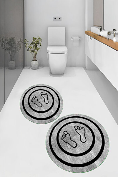 Viyana Home سجادة حمام مستديرة بنمط بصمة قدم قابلة للغسل وقاعدة مانعة للانزلا...