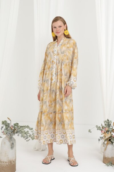 Puane SARI ÇİÇEKLİ ELBİSE