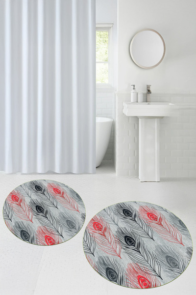 Viyana Home Digital Non-Slip Base Washable Floral Round Bathroom Mat Set of 2 Toilet Seat Covers