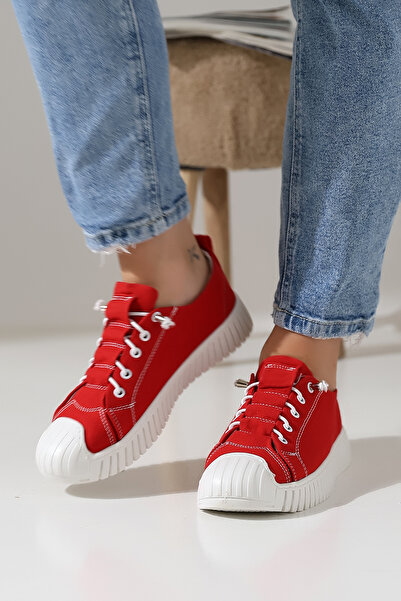 Encool Red Women's Casual Sneaker Shoes High Sole with Linen and Color Options