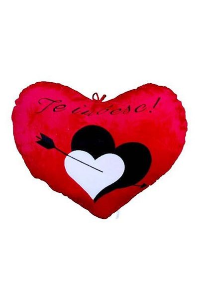 OEM Heart-shaped plush toy, red, white and black print, 40x30cm