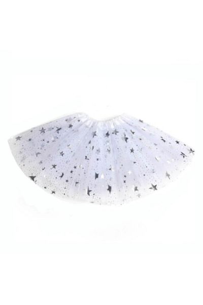 OEM White Tutu Skirt with Silver Stars, 3 Layers of Tulle, 3-6 Years