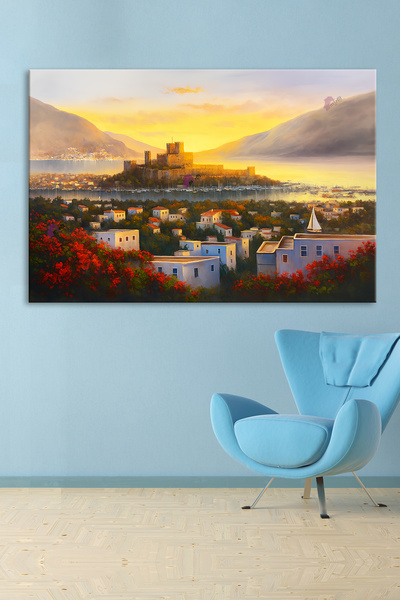 Morfil Sanat Atölyesi Basement Castle Oil Painting Effect Landscape Canvas Painting (7 Different Sizes)