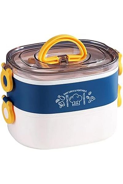 NETWORK ART Vagonlife 1200 ml Two Layers Three Compartments Stainless Steel Bento Lunch Box New Generation Lunch Box - Fork and Knife