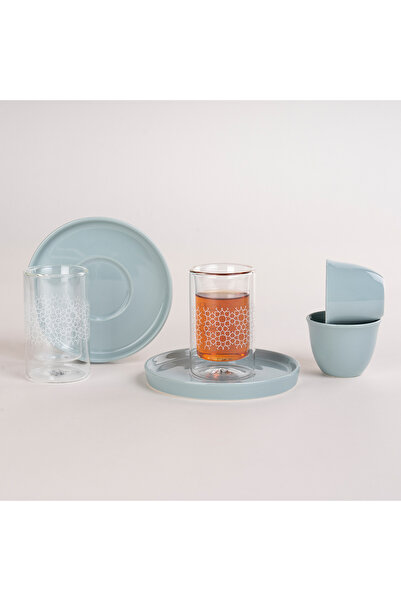 Dallaty طقم أكواب شاي وقهوة من الزجاج والخزف باللون الأخضر الفاتح، 18 قطعة