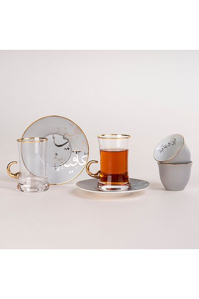 Dallaty La Mesa white porcelain and glass tea and coffee cups set 18 pcs