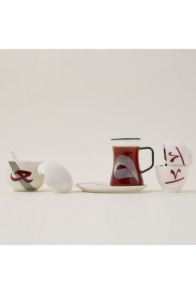 Dallaty white porcelain and glass Tea and coffee cups set 18 pcs