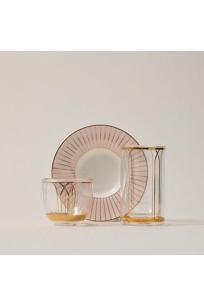Dallaty white porcelain and glass Tea and coffee cups set 18 pcs