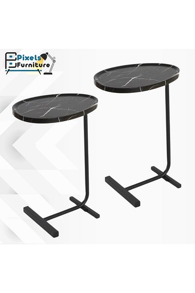 PixelsFurniture 2 Pieces Pixel Furniture C-Shaped Side Table Set for Sofa and Bed, Solid Metal Base Table