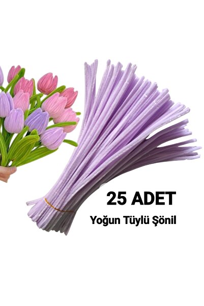 hyc heryerçiçeklenir 25 Adet Lila Şönil, Çiçek Yapımına Uygun Tüylü Tel, 30 C...