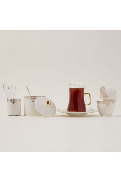 Dallaty white with silver and gold prints Tea and coffee cups set 28 pcs