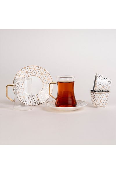Dallaty grey and gold porcelain tea and coffee cups set 18 pcs