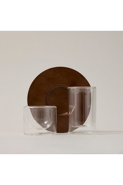 Dallaty wood and glass Tea and coffee cups set 18 pcs