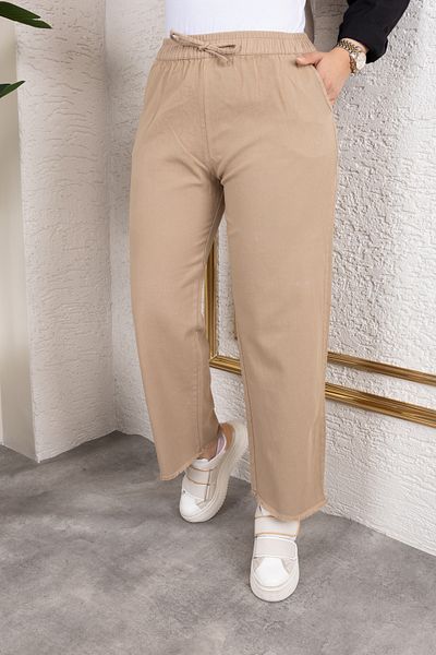Nevayla Moda Elastic Waist Linen Trousers - Mink / A0104