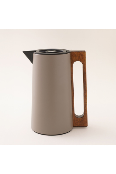 Dallaty قارورة مفرغة من الفولاذ بمقبض خشبي سعة 1 لتر، لون بيج