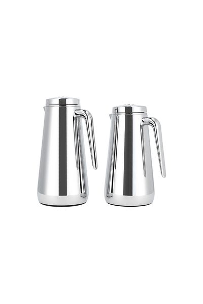Dallaty set of 2 chrome steel vacuum flask 1.0L and 1..3L